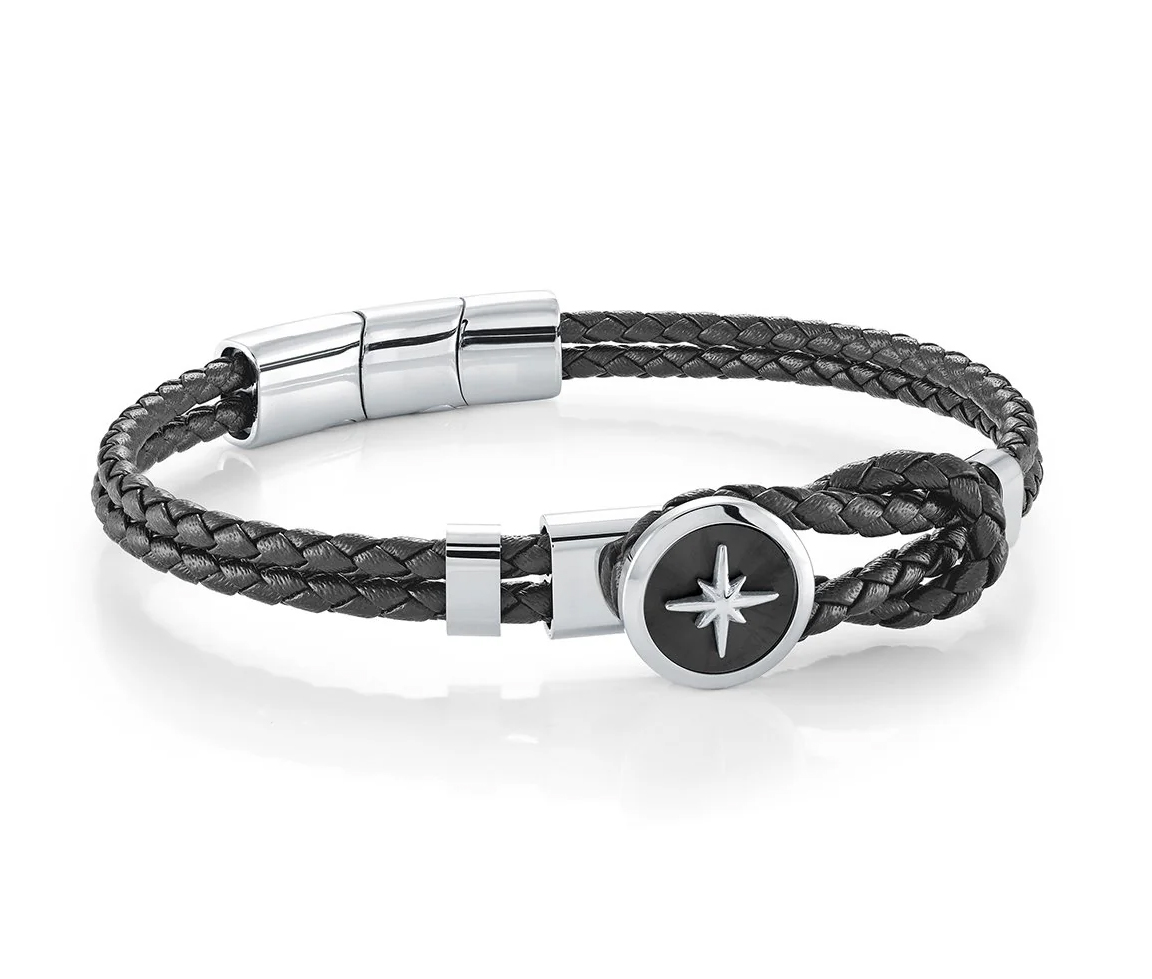 BRACELET EN CUIR TRESSÉ AVEC L'ÉTOILE DU NORD EN ACIER/PVD NOIR 2 TONS - IG SLB667BK - ITALGEM BRACELET EN CUIR TRESSÉ AVEC L'ÉTOILE DU NORD EN ACIER/PVD NOIR 2 TONS - IG SLB667BK - ITALGEM