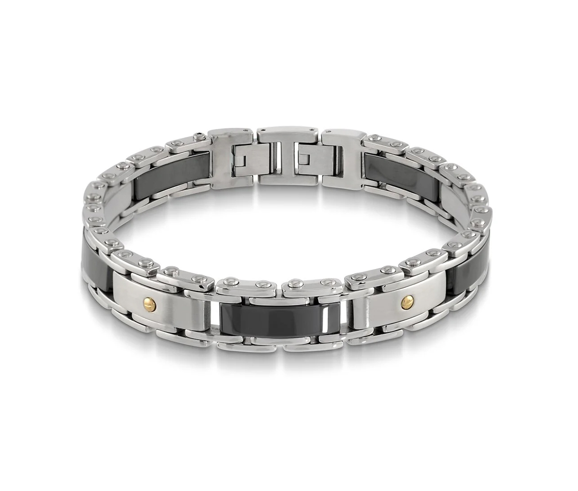 BRACELET EN ACIER ET CÉRAMIQUE NOIR AVEC ACCENT PVD OR - IG SMB104 - ITALGEM BRACELET EN ACIER ET CÉRAMIQUE NOIR AVEC ACCENT PVD OR - IG SMB104 - ITALGEM