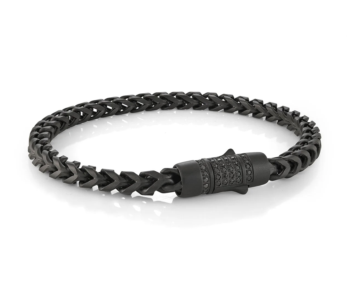 BRACELET EN ACIER/PVD NOIR MAT È MAILLE FRANCO RONDE SERTI DE CUBIQUES ZIRCONIAS NOIRS - IG SMB752 - ITALGEM BRACELET EN ACIER/PVD NOIR MAT È MAILLE FRANCO RONDE SERTI DE CUBIQUES ZIRCONIAS NOIRS - IG SMB752 - ITALGEM