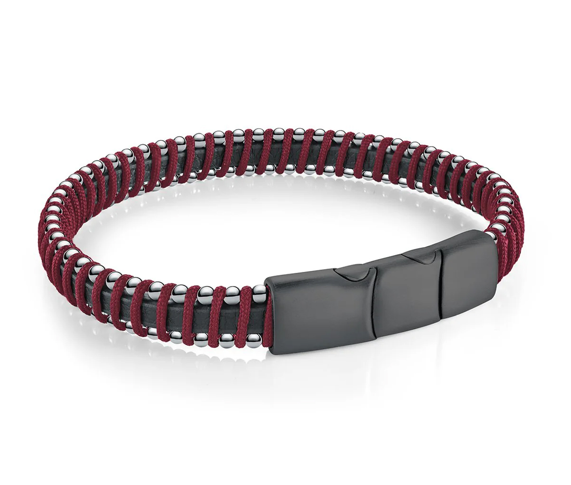 BRACELET EN ACIER/PVD NOIR ET CUIR/NYLON TRESSÉ - IG SLB701 - ITALGEM BRACELET EN ACIER/PVD NOIR ET CUIR/NYLON TRESSÉ - IG SLB701 - ITALGEM