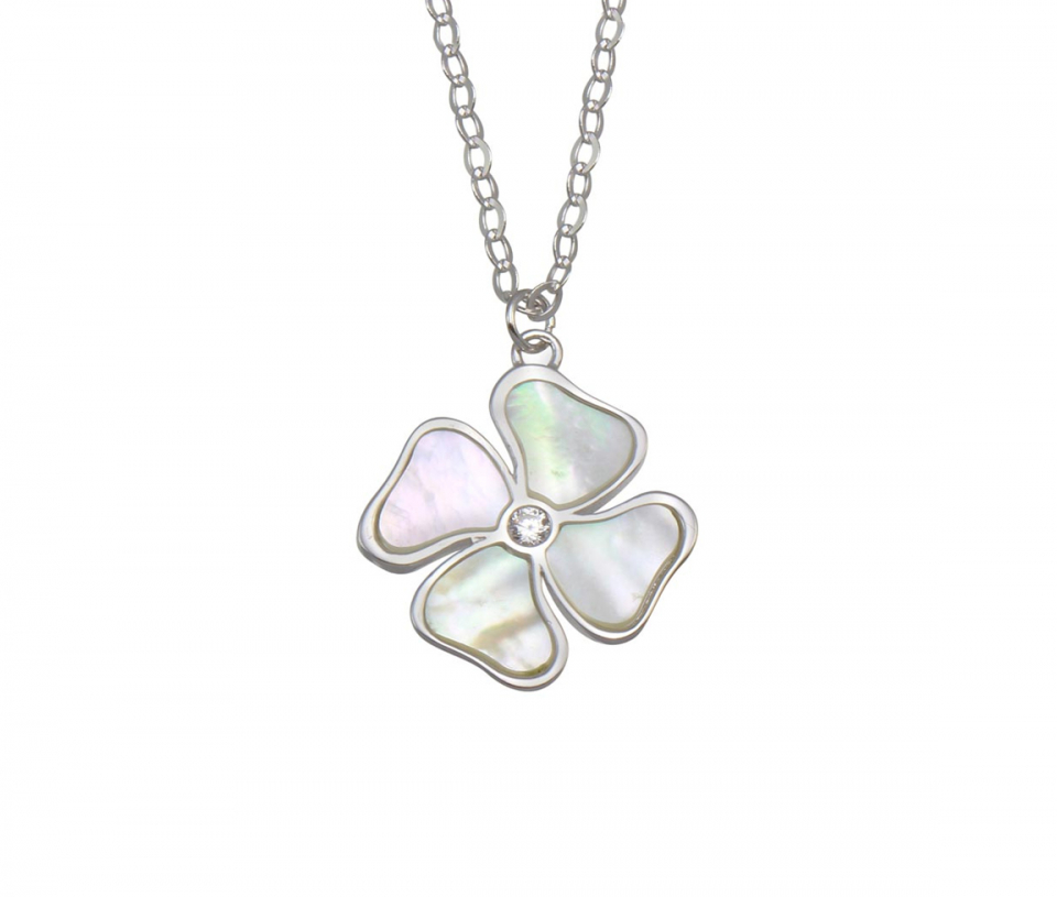PENDENTIF TRÈFLE EN ARGENT RHODIÉ SERTI DE NACRE DE PERLE ET D'UN CUBIQUE ZIRCONIA - SP GMN00085 - BIJOUX D'IMPORTATION PENDENTIF TRÈFLE EN ARGENT RHODIÉ SERTI DE NACRE DE PERLE ET D'UN CUBIQUE ZIRCONIA - SP GMN00085 - BIJOUX D'IMPORTATION