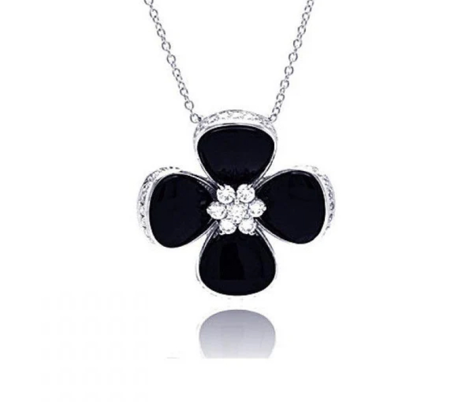 PENDENTIF TRÈFLE EN ARGENT RHODIÉ SERTI D'ONYX ET DE CUBIQUES ZIRCONIAS - SP BGP00301 - BIJOUX D'IMPORTATION PENDENTIF TRÈFLE EN ARGENT RHODIÉ SERTI D'ONYX ET DE CUBIQUES ZIRCONIAS - SP BGP00301 - BIJOUX D'IMPORTATION