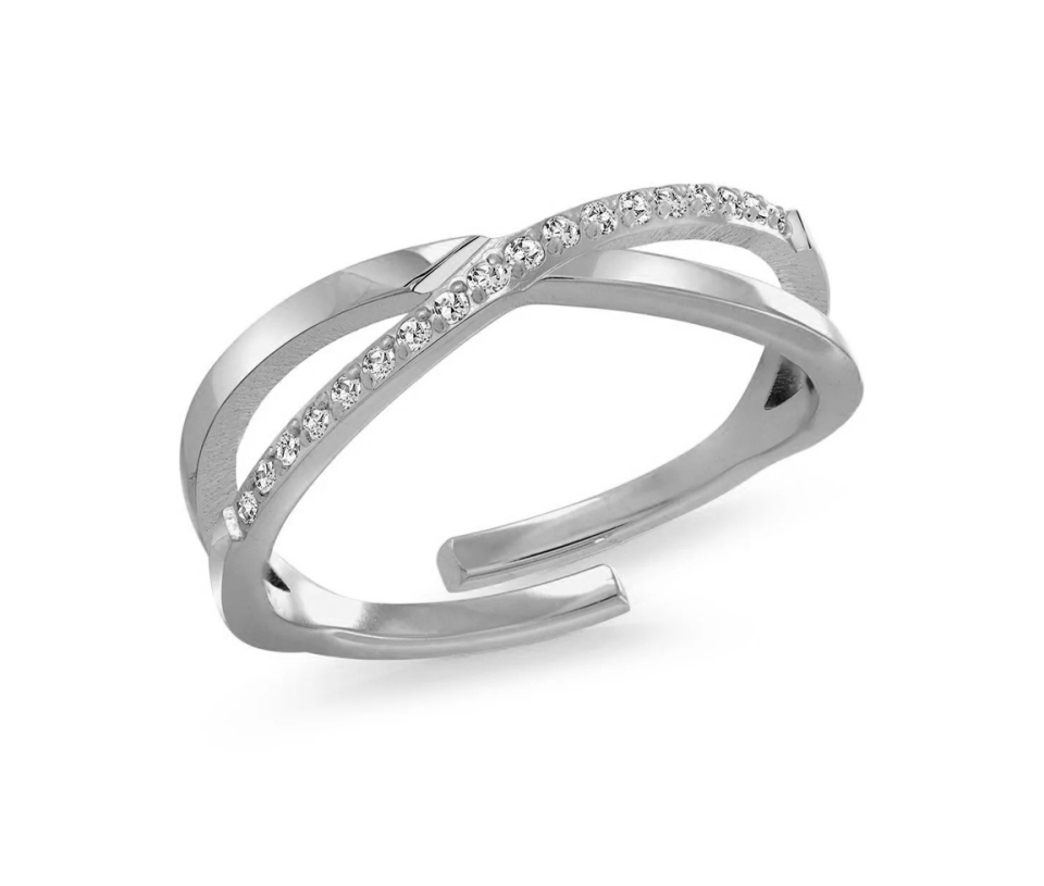 BAGUE CROISÉE EN ACIER SERTIE DE CUBIQUE ZIRCONIAS À TAILLE UNIQUE - IG SWR20 - ITALGEM BAGUE CROISÉE EN ACIER SERTIE DE CUBIQUE ZIRCONIAS À TAILLE UNIQUE - IG SWR20 - ITALGEM