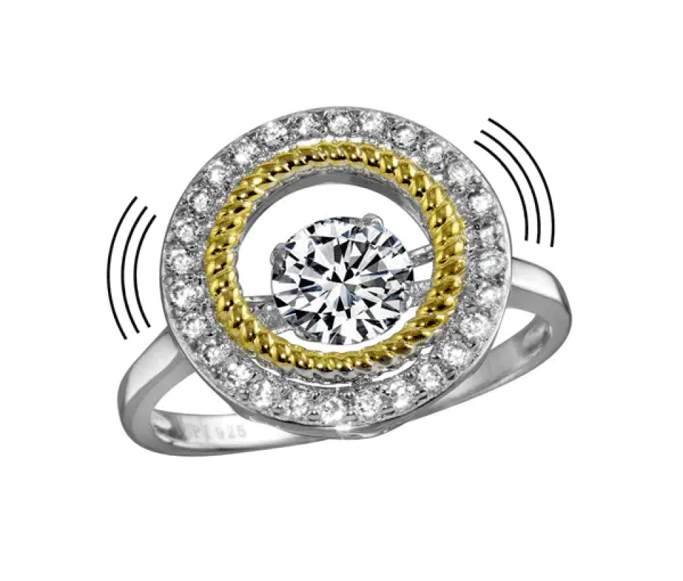 BAGUE EN ARGENT RHODIÉ/PVD OR SERTIE D'UN CUBIQUE ZIRCONIA DANSANT - SP STR01097/5 - BIJOUX D'IMPORTATION BAGUE EN ARGENT RHODIÉ/PVD OR SERTIE D'UN CUBIQUE ZIRCONIA DANSANT - SP STR01097/5 - BIJOUX D'IMPORTATION