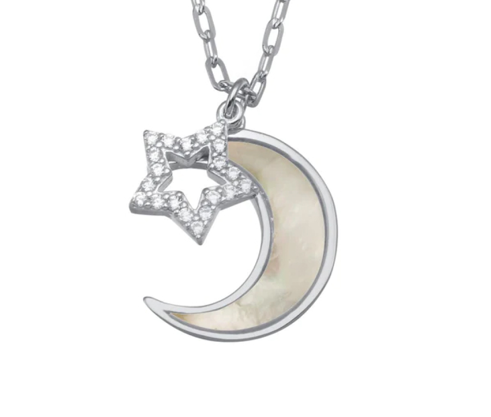 COLLIER LUNE/ÉTOILE EN ARGENT RHODIÉ SERTI DE NACRE DE PERLE ET DE CUBIQUES ZIRCONIAS - SP GMN00102 - BIJOUX D'IMPORTATION COLLIER LUNE/ÉTOILE EN ARGENT RHODIÉ SERTI DE NACRE DE PERLE ET DE CUBIQUES ZIRCONIAS - SP GMN00102 - BIJOUX D'IMPORTATION