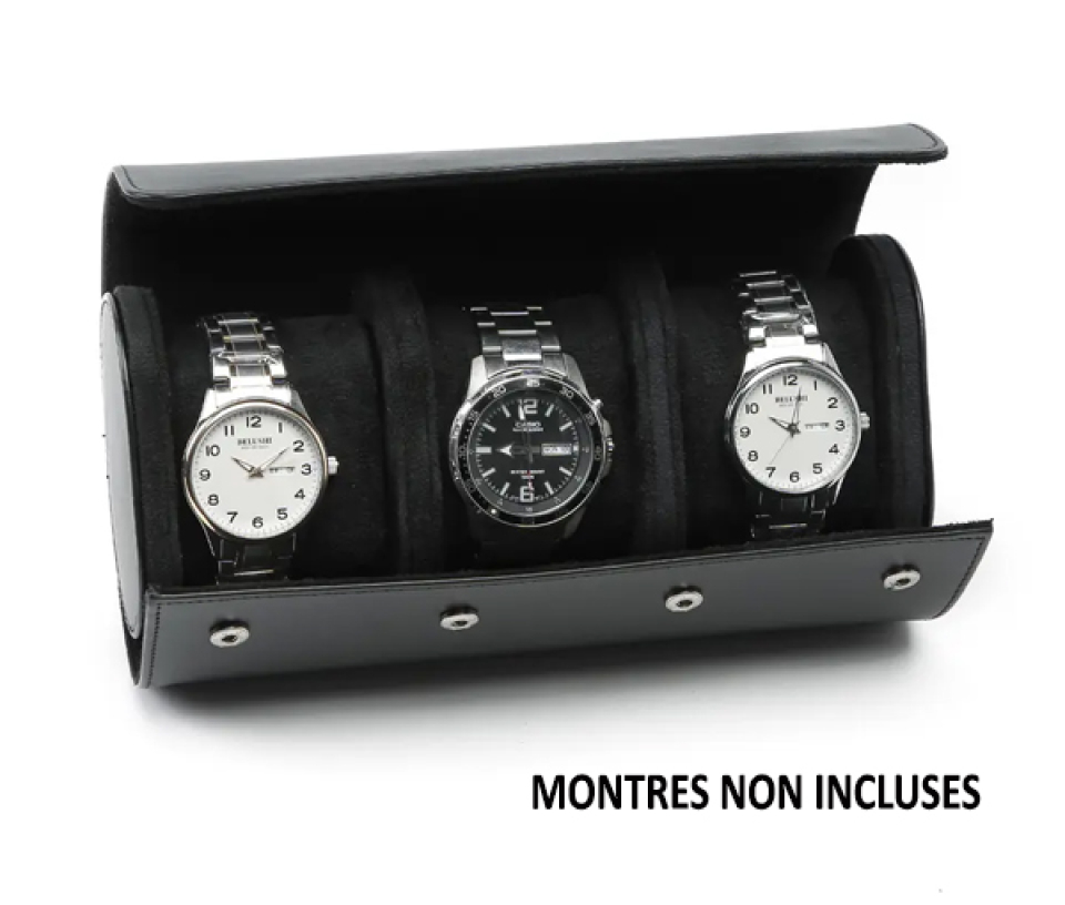 ÉTUI DE VOYAGE POUR 3 MONTRES EN CUIR - SJ BOX3NR - BIJOUTERIE SUISSE INC. ÉTUI DE VOYAGE POUR 3 MONTRES EN CUIR - SJ BOX3NR - BIJOUTERIE SUISSE INC.