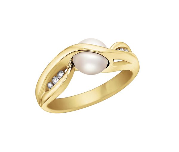BAGUE EN OR 10K SERTIE D'UNE PERLE DE CULTURE ET DE DIAMANTS - CR DD1395 - BIJOUX CANADIEN
