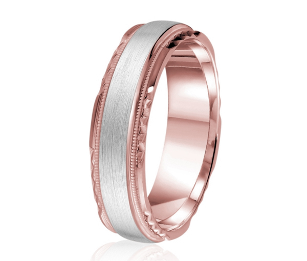 JONC EN OR OU EN PLATINE AVEC FINI SATINÉ AVEC MOTIF MILGRAIN ET TAILLE DIAMANT SUR LES CÔTÉS - ML GH1265PW10 - MALO 
