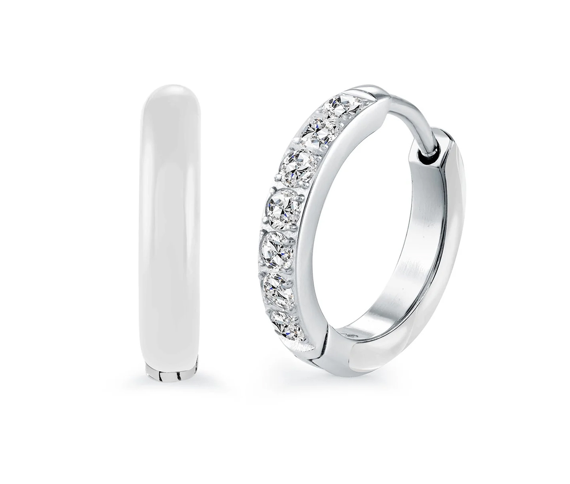 BOUCLES HUGGIES EN ACIER ET ÉMAIL AVEC CZ - IG SEA529 - VÉLORIA
