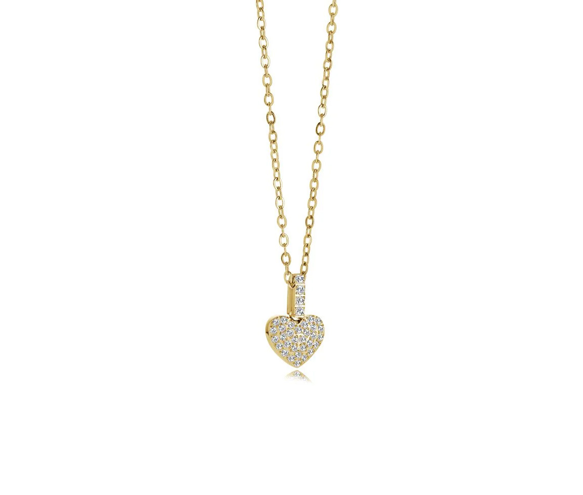 PENDENTIF EN ACIER OU ACIER/PVD OR COEUR AVEC PAVÉ DE CUBIQUES ZIRCONIAS - IG SWP137GO - VÉLORIA