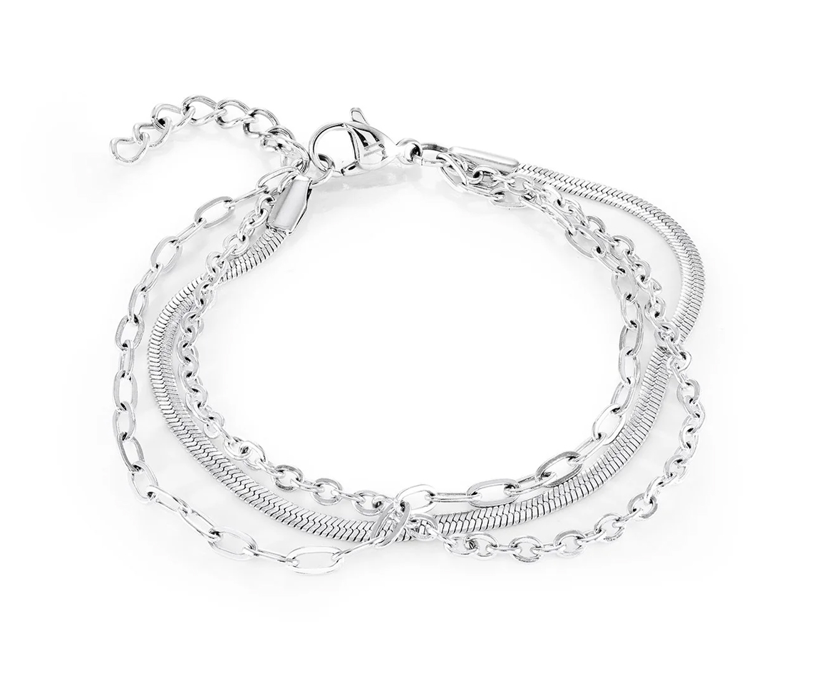 BRACELET 3 RANGS À MAILLE FORZA, ROLO ET HERRINGBONE - IG SWB284 - VÉLORIA