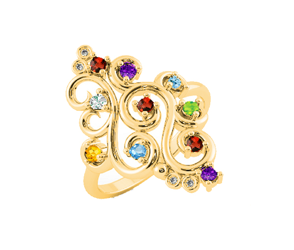BAGUE FAMILLIALE EN ARGENT OU EN OR SERTIE DE PIERRES NATURELLES - BH FJ110Y - BEVERLY HILLS