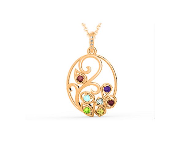 PENDENTIF FAMILIAL OVAL EN ARGENT OU EN OR SERTI DE PIERRES VÉRITABLES - BH FG122PY14 - BEVERLY HILLS