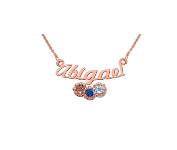 COLLIER NOM PERSONNALISÉ EN ARGENT OU EN OR SERTI DE 3 PIERRES NATURELLES OU SYNTHÉTIQUES - PG 60194R14 - PERSONALIZED GEM
