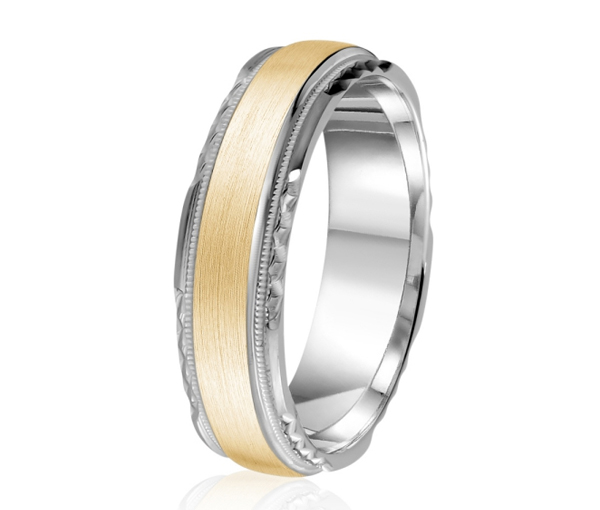 JONC EN OR OU EN PLATINE AVEC FINI SATINÉ AVEC MOTIF MILGRAIN ET TAILLE DIAMANT SUR LES CÔTÉS - ML GH1265WY18 - MALO 