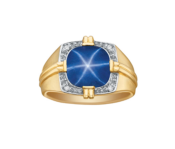 BAGUE EN OR SERTIE D'UN SAPHIR ÉTOILÉ ET DE DIAMANTS - CR DD1423 - BIJOUX CANADIEN