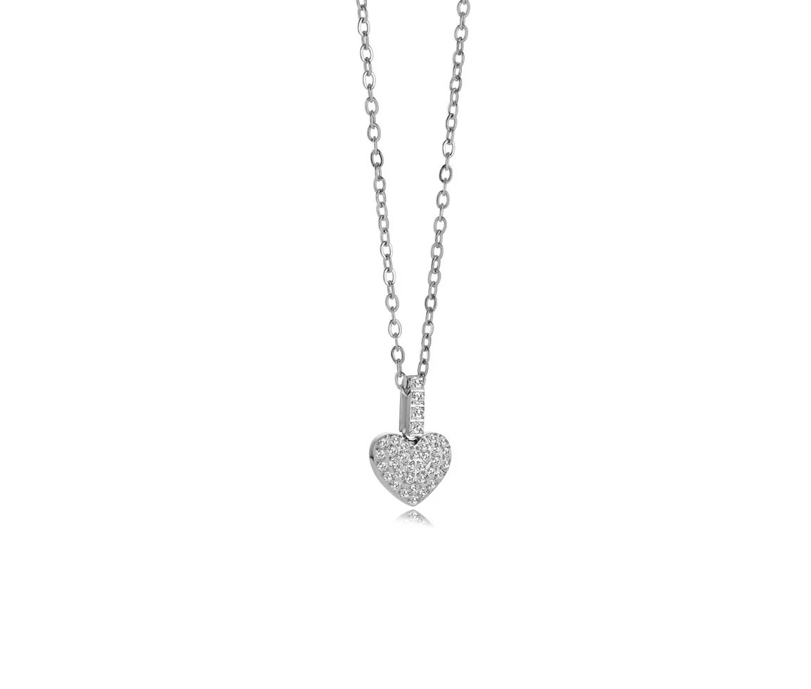 PENDENTIF EN ACIER OU ACIER/PVD OR COEUR AVEC PAVÉ DE CUBIQUES ZIRCONIAS - IG SWP137 - VÉLORIA