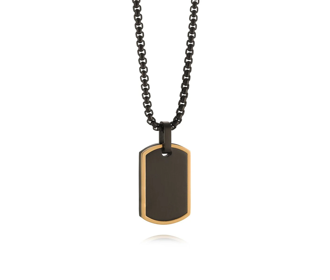 PENDENTIF DOG TAG EN ACIER/PVD NOIR ET OR ET SA CHAINE - IG SP129GBK - ITALGEM