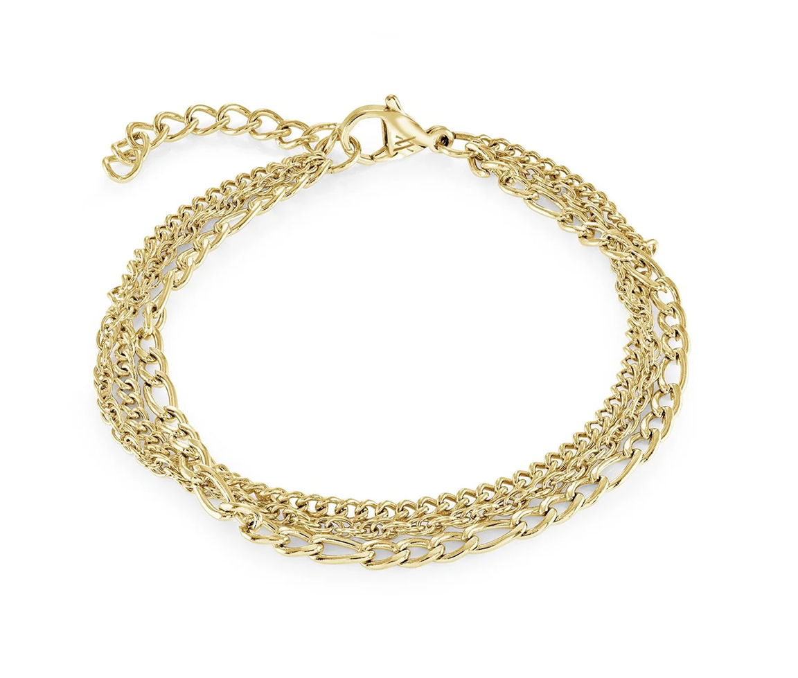 BRACELET 3 RANGS À MAILLE SINGAPOUR, FIGARO ET GOURMETTE - IG SWB283GO - VÉLORIA