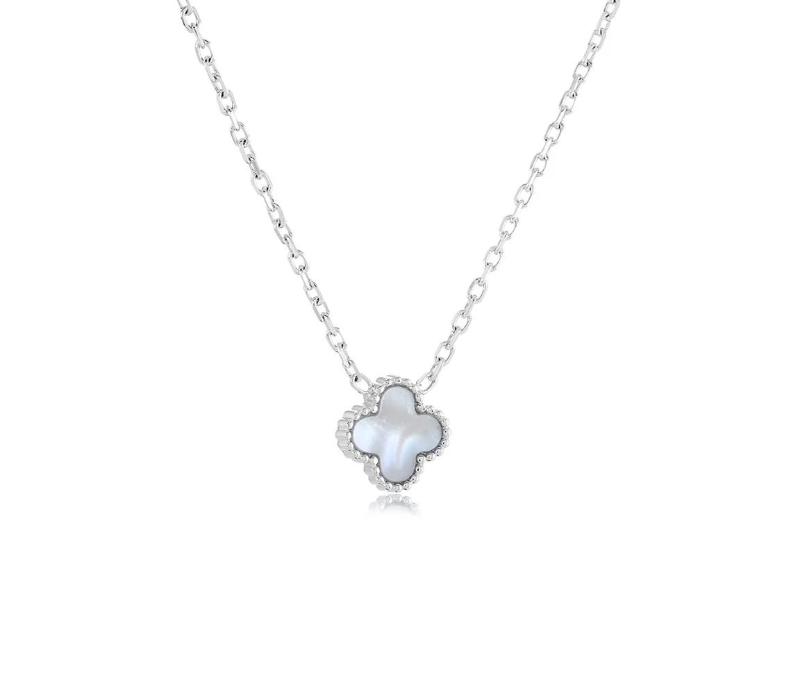 COLLIER TRÈFLE AVEC NACRE BLANCHE - IG SWN162 - MINI-VÉLORIA