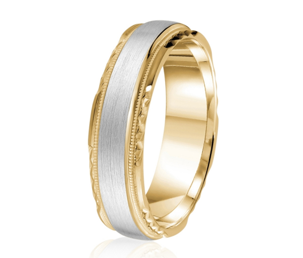 JONC EN OR OU EN PLATINE AVEC FINI SATINÉ AVEC MOTIF MILGRAIN ET TAILLE DIAMANT SUR LES CÔTÉS - ML GH1265YW14 - MALO 