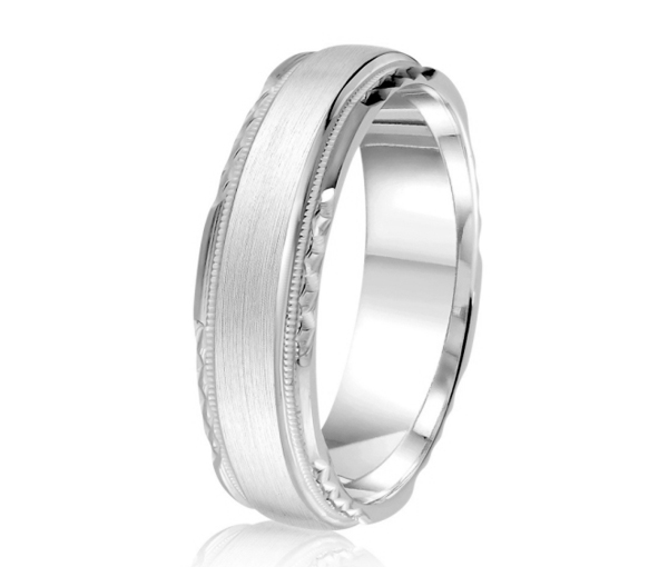 JONC EN OR OU EN PLATINE AVEC FINI SATINÉ AVEC MOTIF MILGRAIN ET TAILLE DIAMANT SUR LES CÔTÉS - ML GH1265W18 - MALO 