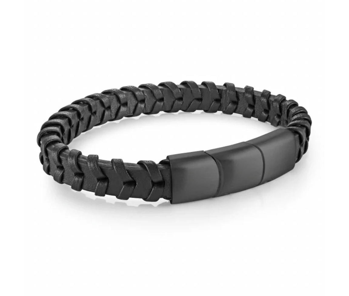 BRACELET EN CUIR TRESSÉ ET ACIER - IG SLB670BK - ITALGEM