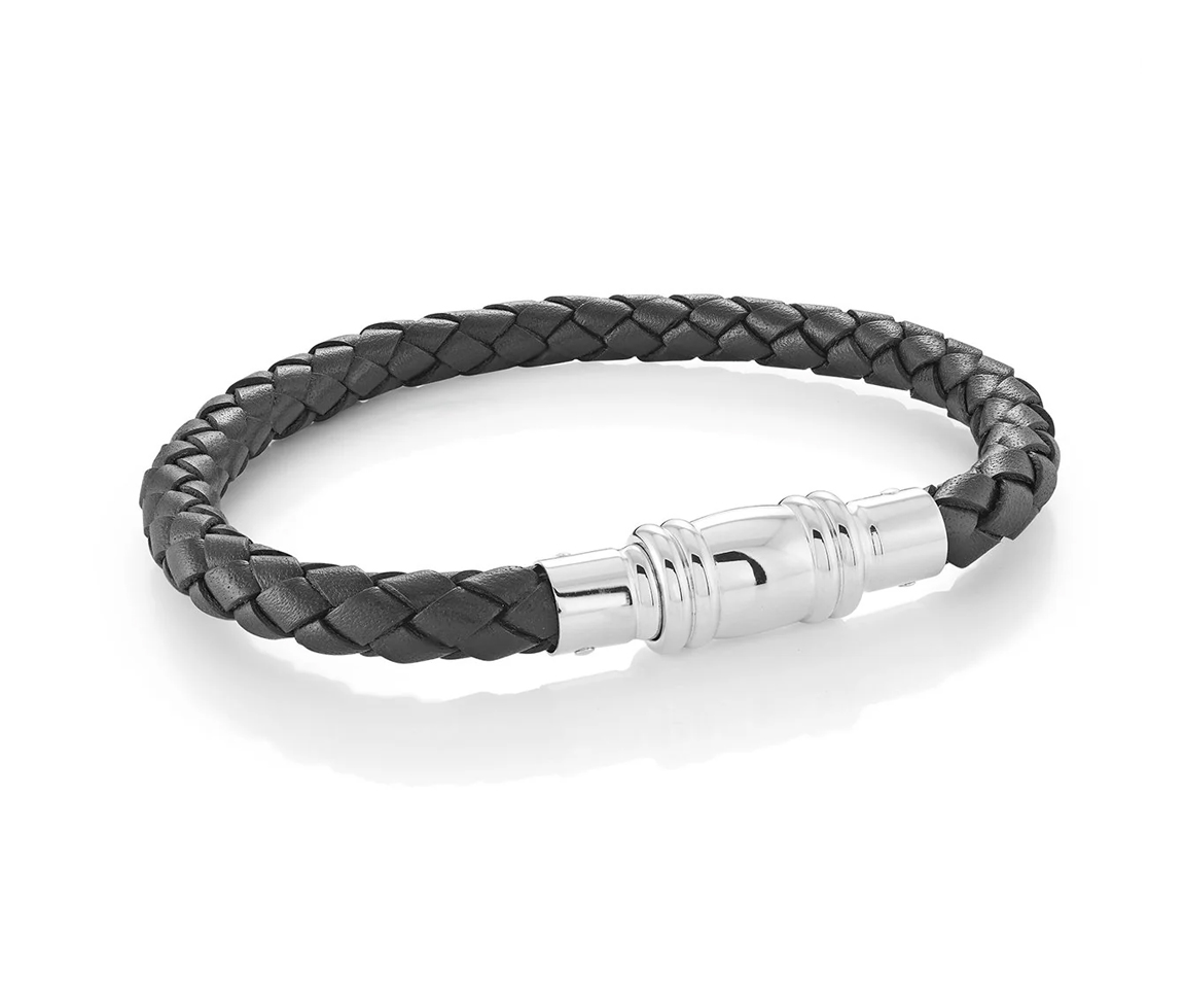 BRACELET ACIER ET CUIR NOIR TRESSÉ - IG SLB685/7.5 - ITALGEM