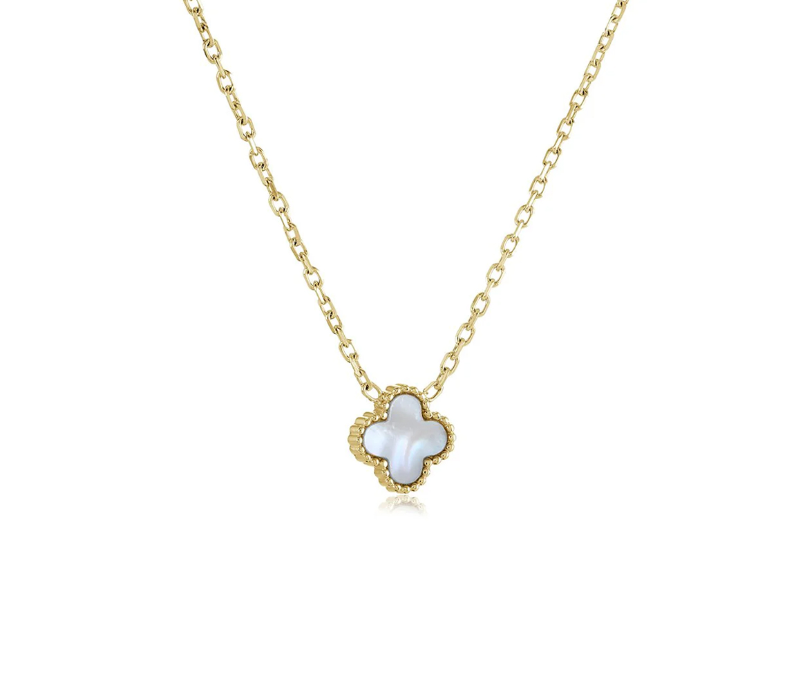 COLLIER TRÈFLE AVEC NACRE BLANCHE - IG SWN162GO - MINI-VÉLORIA