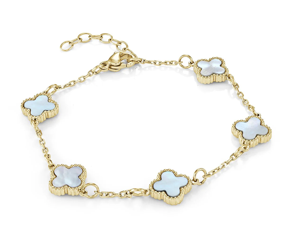 BRACELET TRÈFLES AVEC NACRE BLANCHE - IG SWB309GO - MINI-VÉLORIA