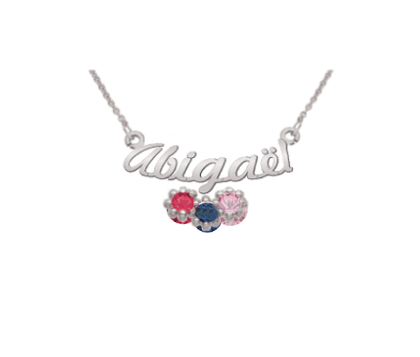 COLLIER NOM PERSONNALISÉ EN ARGENT OU EN OR SERTI DE 3 PIERRES NATURELLES OU SYNTHÉTIQUES - PG 60194W14 - PERSONALIZED GEM