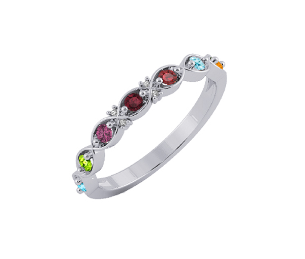 BAGUE FAMILIALE EN OR 10K JAUNE SERTIE DE PIERRES VÉRITABLES - BH FJ101W - BEVERLY HILLS