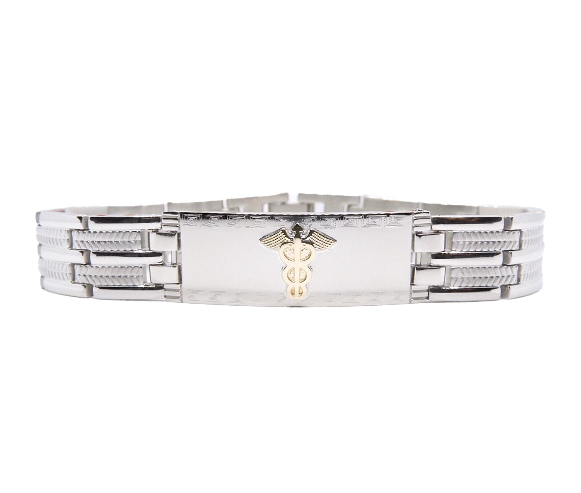 BRACELET MÉDICAL EN ACIER ET OR 10K - WB BMD460 - MEDICO BELLO