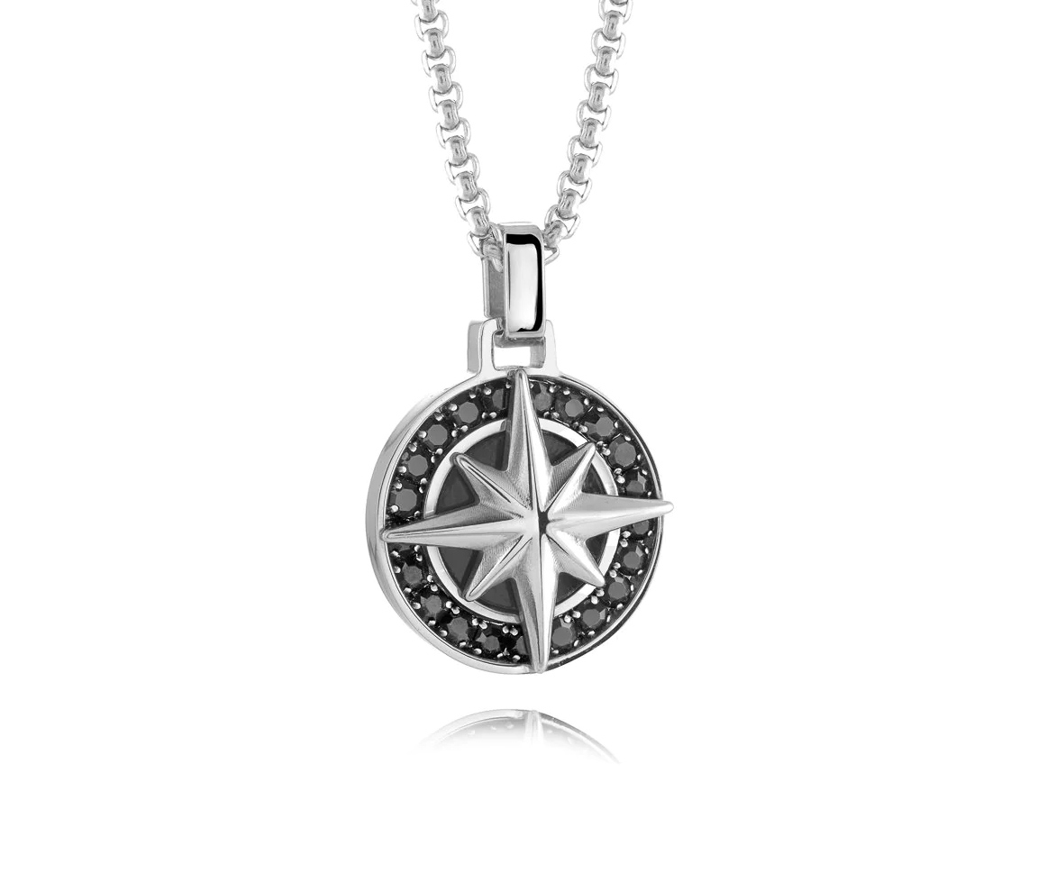 PENDENTIF ÉTOILE DU NORD EN ACIER SERTI DE CUBIQUES ZIRCONIAS NOIRS - IG SP251 - ITALGEM