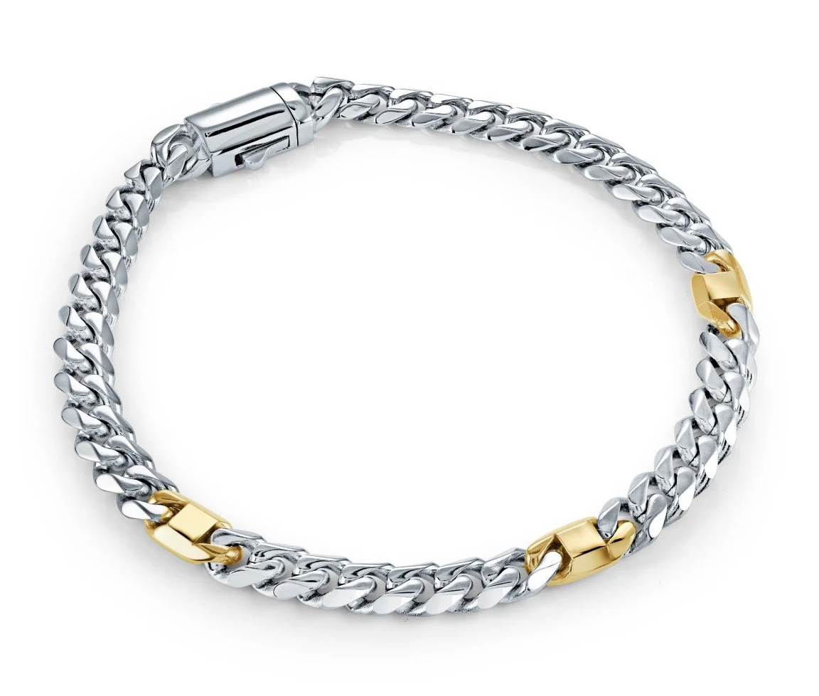 BRACELET EN ACIER/PVD OR 2 TONS À MAILLE GOURMETTE - IG SMB856/7.5 - ITALGEM