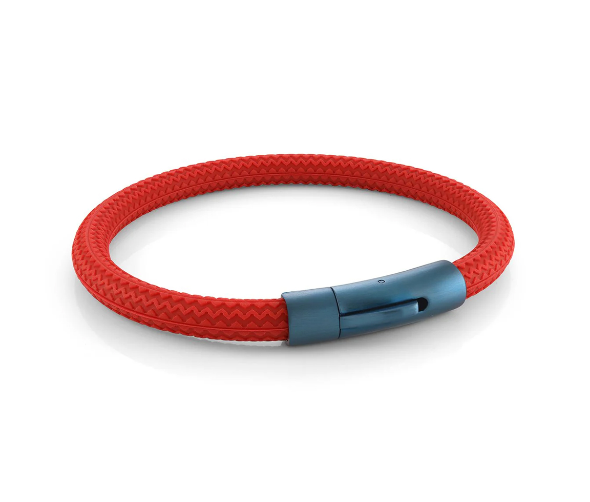 BRACELET EN CAOUTCHOUC À MOTIF PNEU AVEC FERMOIR EN ACIER/PVD BLEU - IG SBR23 - ITALGEM