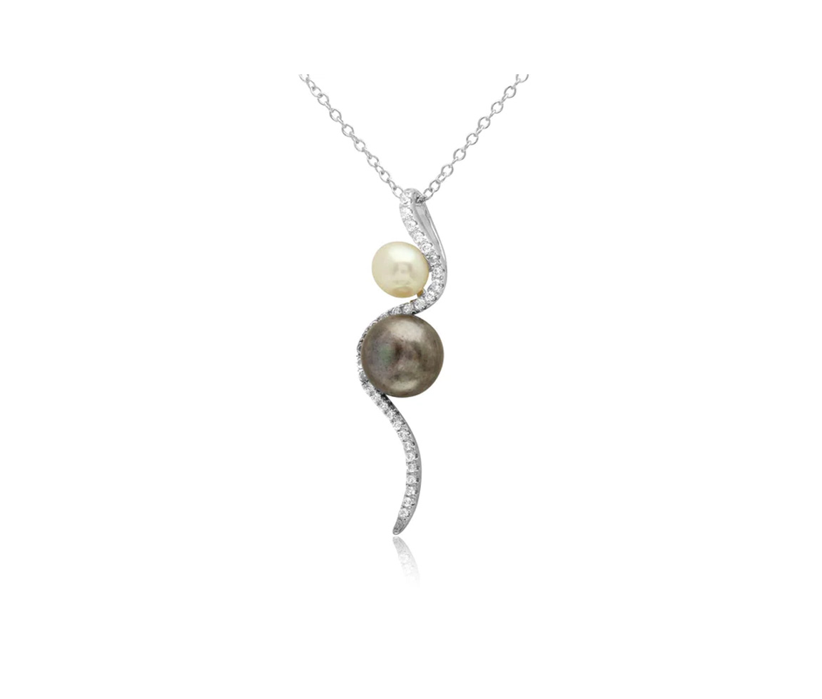 COLLIER EN ARGENT RHODIÉ SERTI DE PERLES D'EAU DOUCE ET DE CUBIQUES ZIRCONIAS - SP BGP01222 - BIJOUX D'IMPORTATION