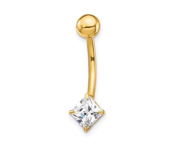 BOUCLE BARBELLE DE NOMBRIL EN OR JAUNE SERTIE D'UN CUBIQUE ZIRCONIA PRINCESSE - QG 10BD127 - IMPORTATION