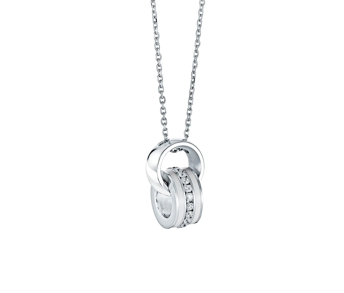 PENDENTIF DOUBLE CERCLES AVEC CZ ET ÉMAIL BLANC - IG SWP100 - VÉLORIA