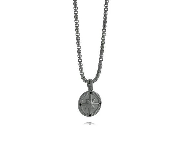 PENDENTIF ÉTOILE DU NOIR EN ACIER/PVD GUN MÉTAL SERTI DE CUBIQUES ZIRCONIAS NOIRS ET SA CHAINE - IG SP357 - ITALGEM