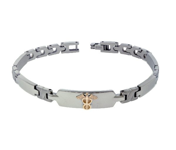 BRACELET MÉDICAL EN ACIER ET OR 10K À MOTIF VERSACE - WB BD406V - FAIT AU CANADA