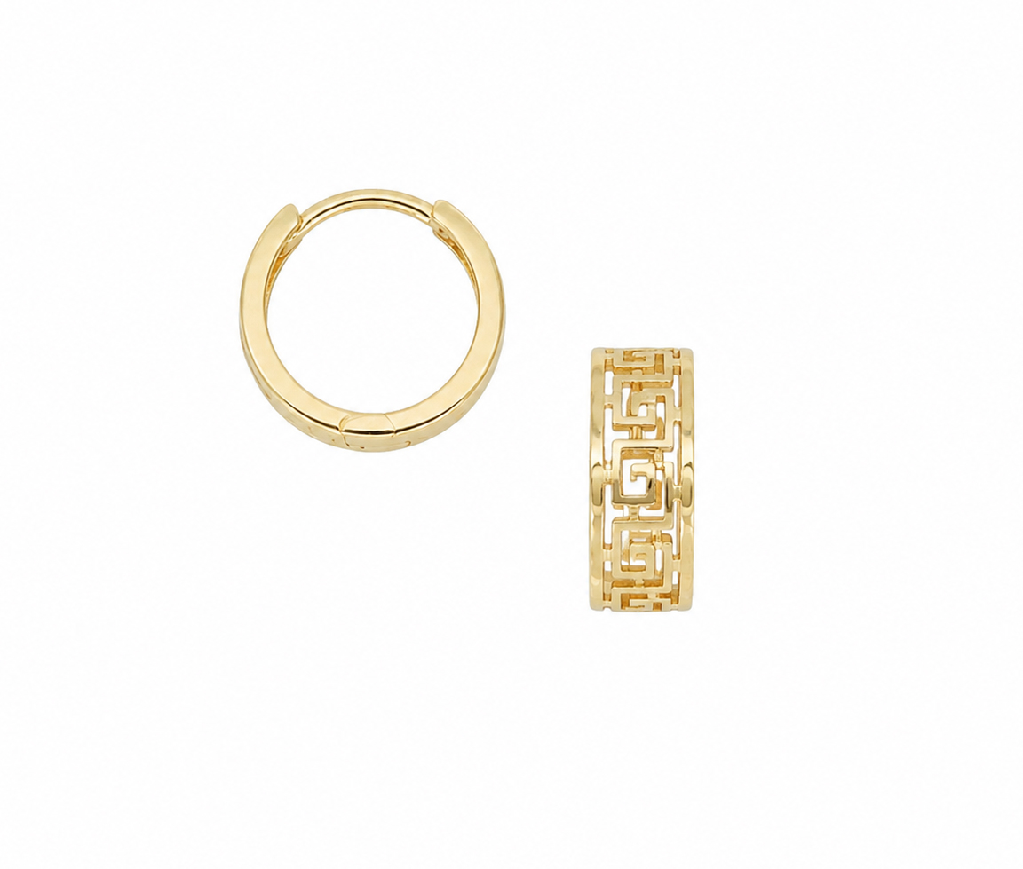 BOUCLES HUGGIES À MOTIF GREC AJOURÉ - MB HUG17 - BIJOUX D'IMPORTATION