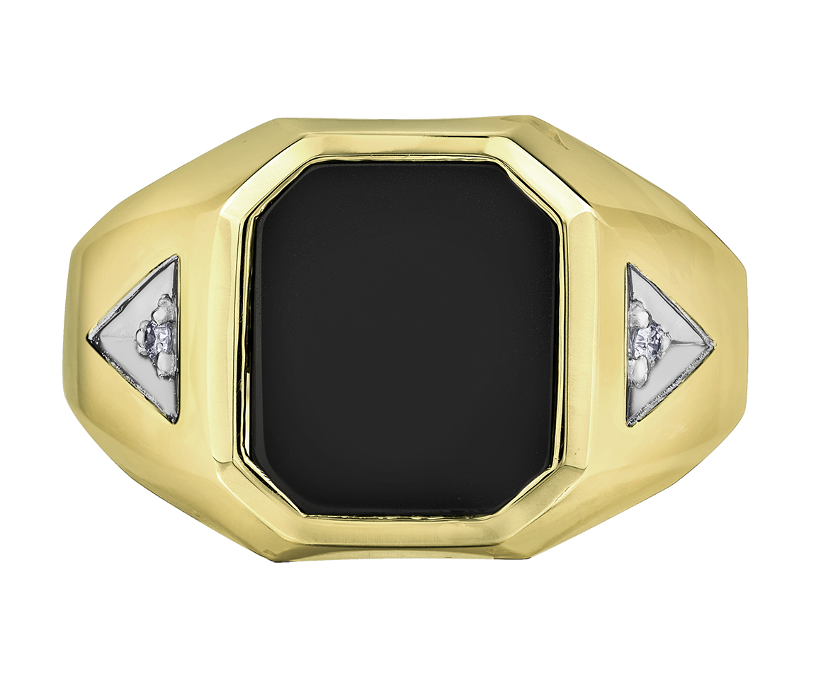 BAGUE EN OR 10K SERTIE D'U ONYX ET DE DIAMANTS - CR DD7881 - BIJOUX CANADIEN