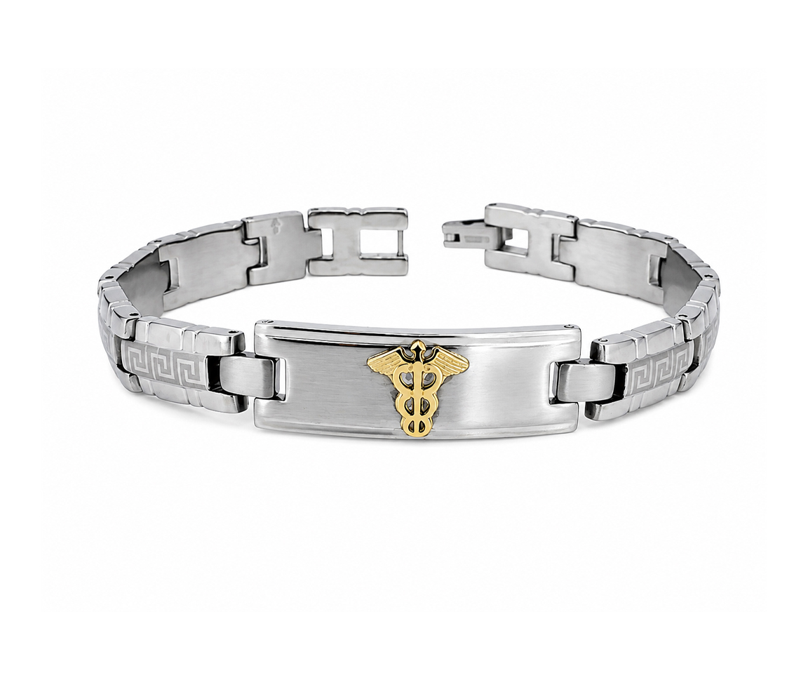 BRACELET MÉDICAL EN ACIER ET OR JAUNE À MOTIF VERSACE - WB BD538V - MEDICO BELLO
