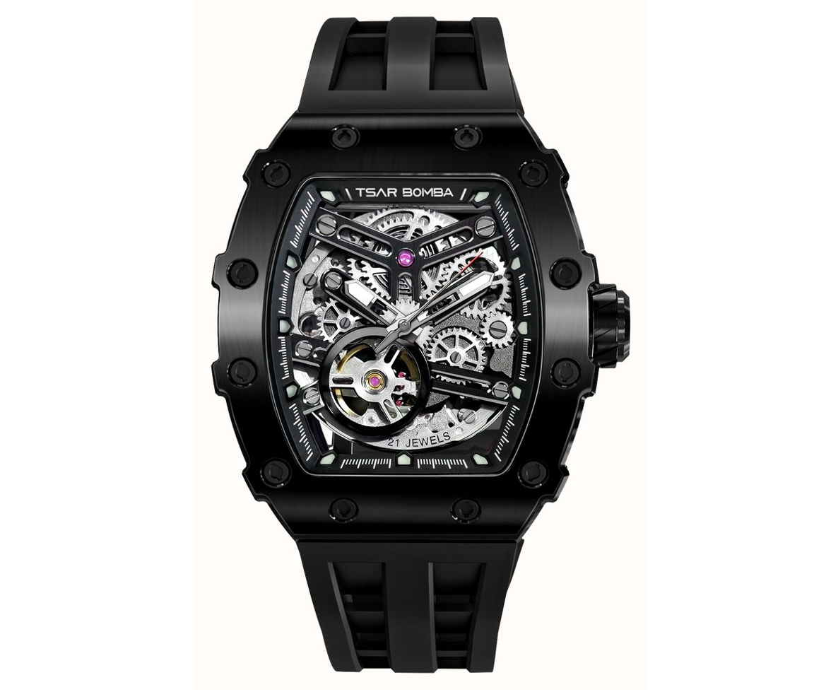 MONTRE TSAR BOMBA AUTOMATIQUE EN ACIER/PVD NOIR - IG TB8208A/45 - TSAR BOMBA