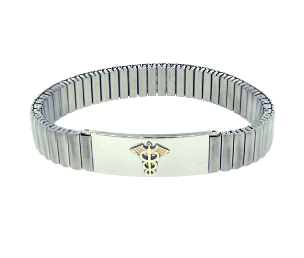 BRACELET MÉDICAL EN ACIER ET OR 10K EXTENSIBLE - WB BMD489 - MEDICO BELLO