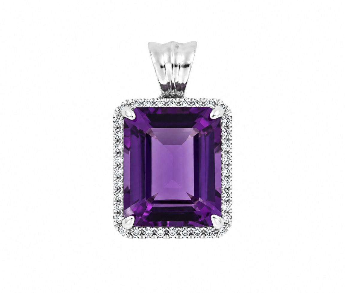PENDENTIF AVEC UNE AMÉTHYSTE ET DES DIAMANTS - SJ PEN06 - BIJOUTERIE SUISSE INC.