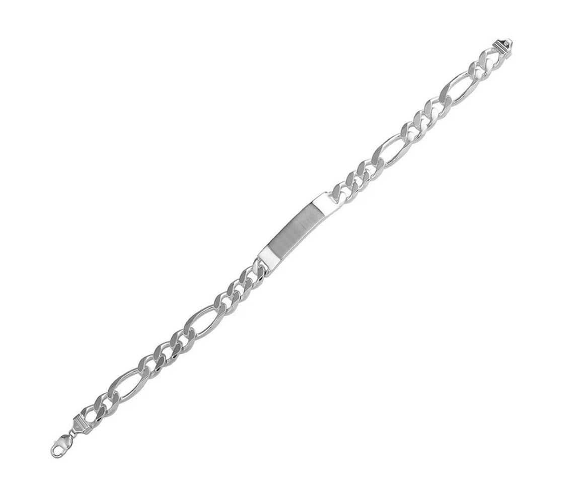 BRACELET D'IDENTITÉ EN ARGENT RODIÉ À MAILLE FIGARO - SP IDFIG180/8 - BIJOUX D'IMPORTATION
