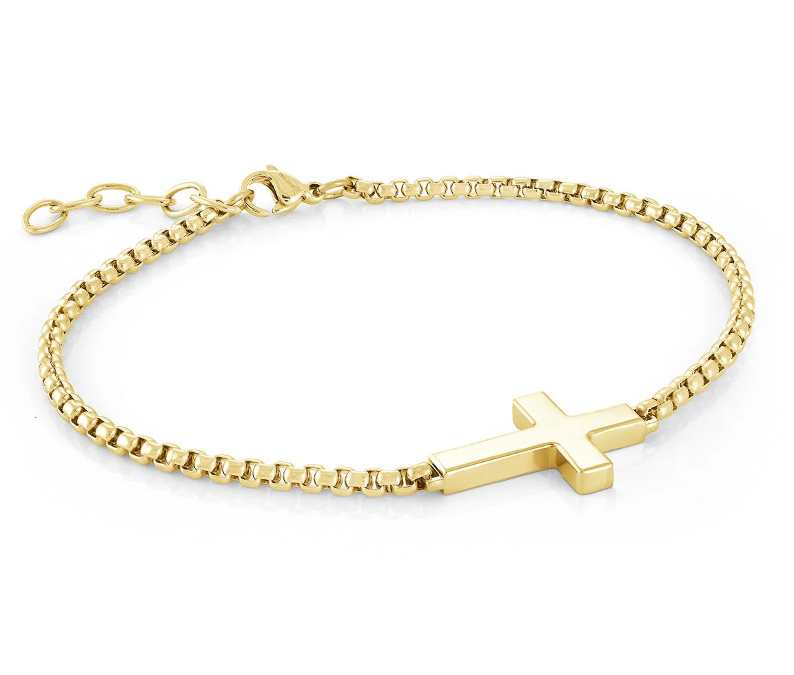 BRACELET AVEC CROIX LATÉRALE EN ACIER/PVD OR - IG SMB546 - ITALGEM