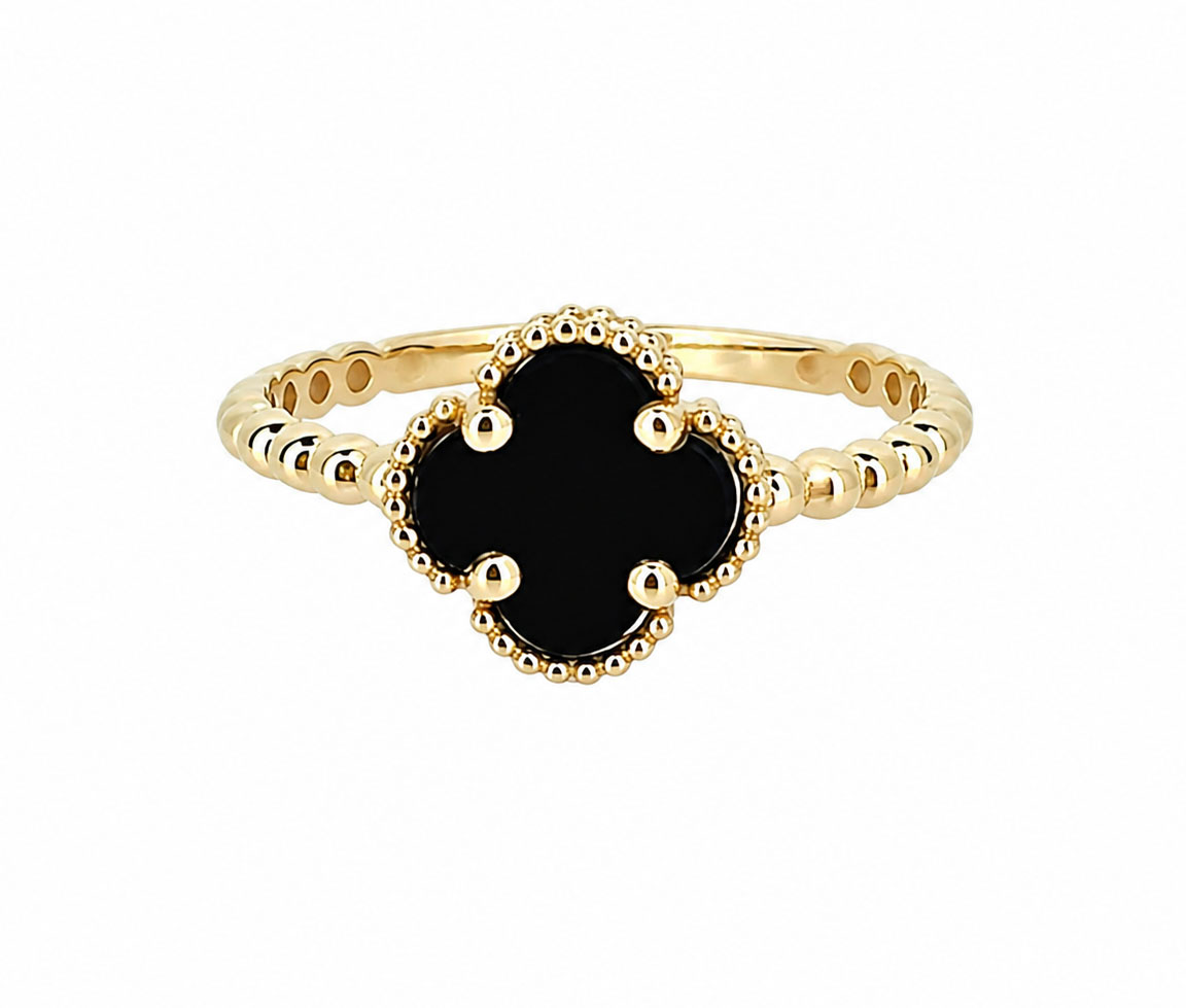 BAGUE TRÈFLE AVEC ONYX - MB BDTREON - BIJOUX D'IMPORTATION